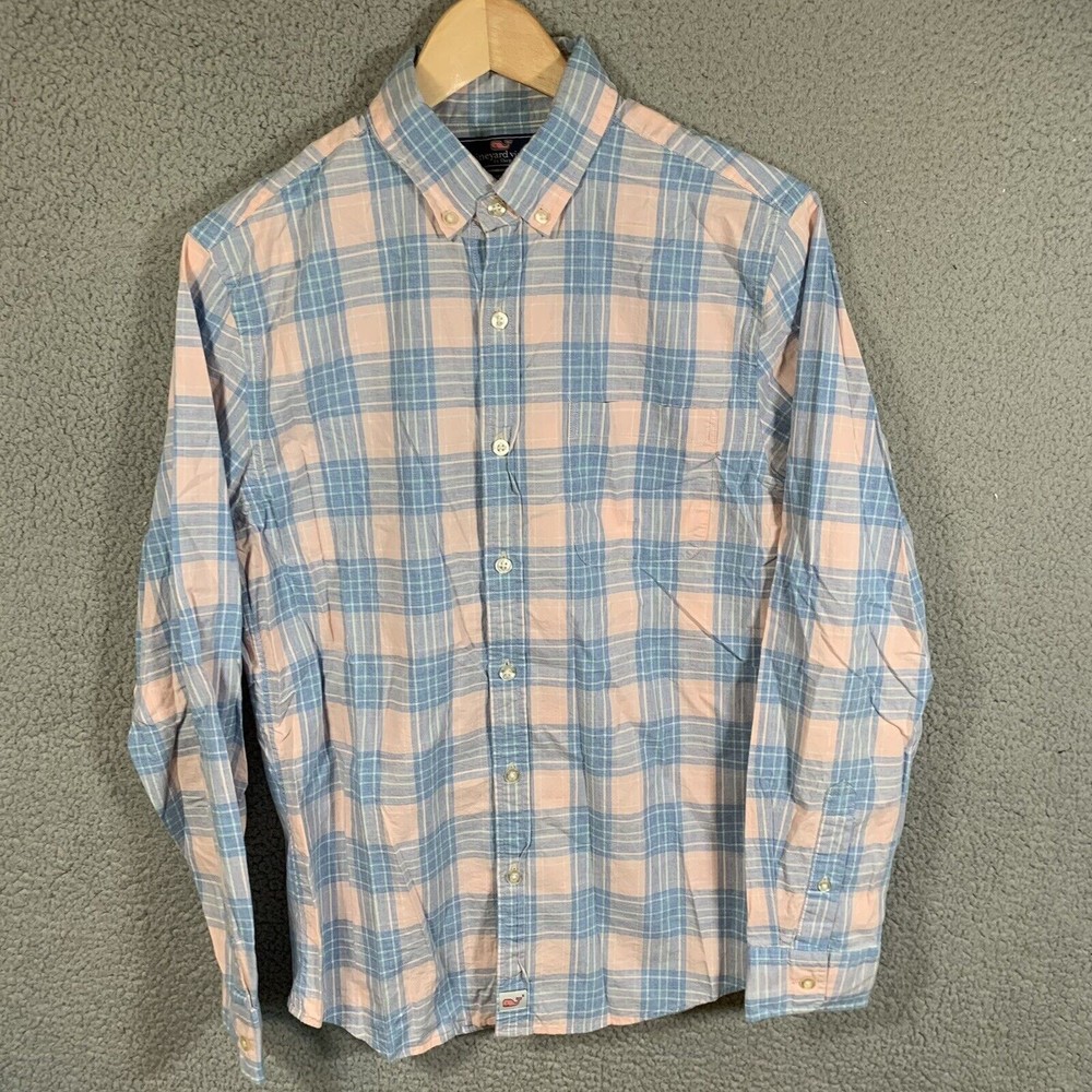 Vineyard Vines Slim Fit Murray Button Up Shirt Men's Small Blue Pink Long Sleeve